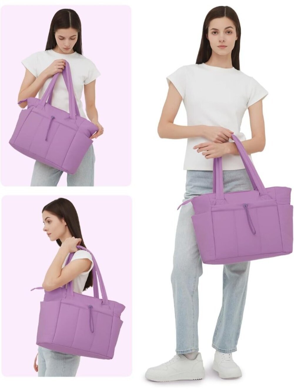 Women 09-purple Tote Bag with Cup Holder Laptop Sleeve Travel Work Bag - Picture 2 of 6